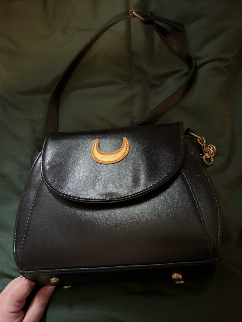 Black Crossbody Bag with Crescent and Cat Ear Accents